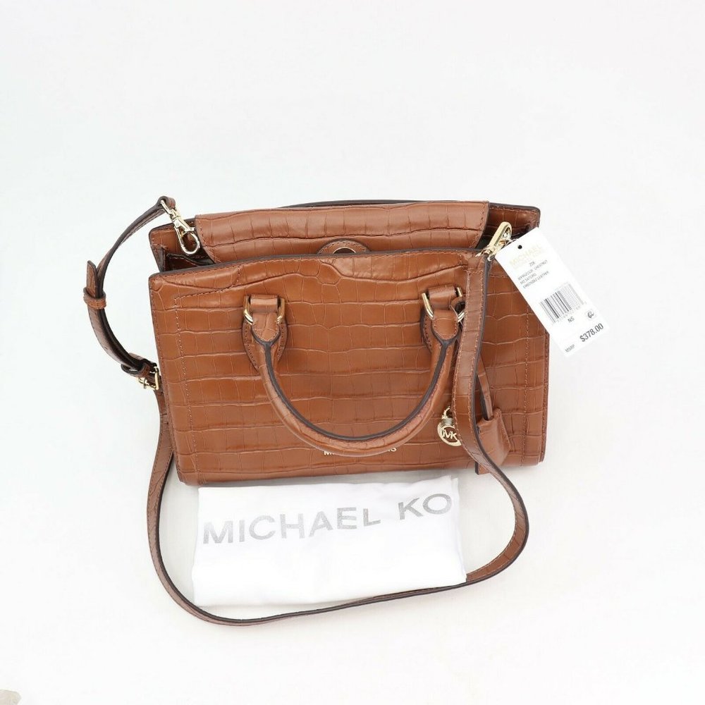 Michael Kors Zoe Medium Embossed Leather Satchel Chestnut - Picture 7 of 9